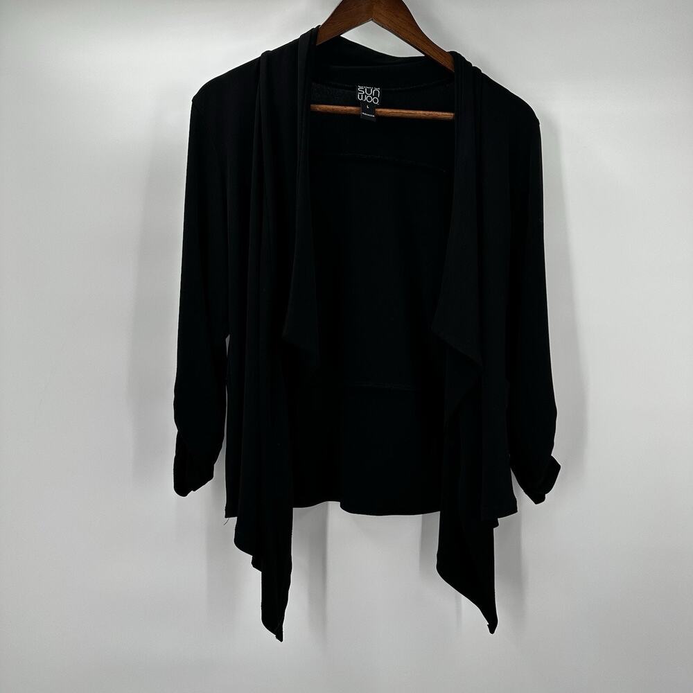 Clara Sun Woo Cardigan Sweater Womens Large Black Open Slinky Office Business